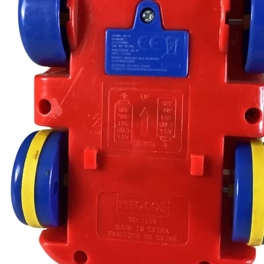 Vintage Megcos‎ Press N Go Emergency Toy Car Blue Yellow Wheels